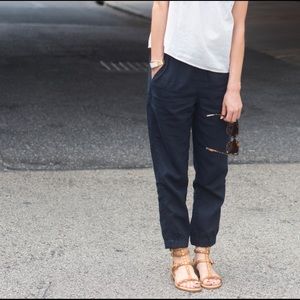 J.Crew Point Sur Size P8 Linen Cropped Navy